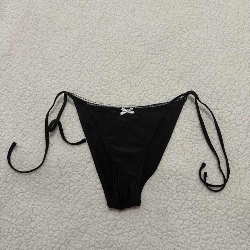 Wild Fable Black Tie-Side Bikini Bottom with White Bow Accent